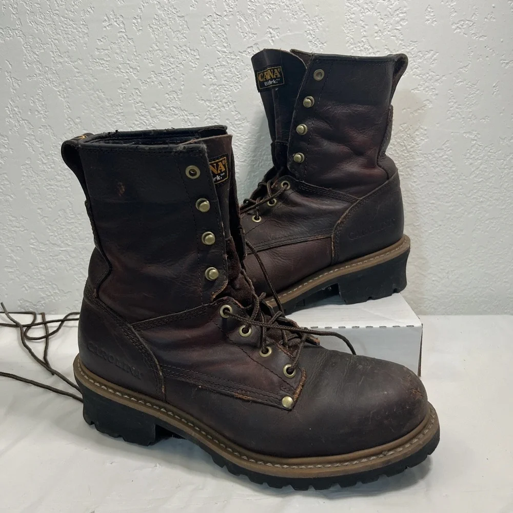Carolina 1821 Mens 10M Brown Leather Steel Toe Logger 8